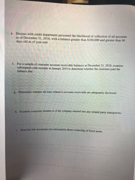 e. Discuss with credit department personnel the likelihood of collection of all accounts as of December 31, 2018, with a bala