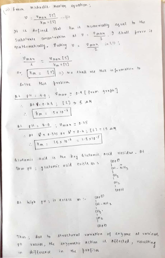 2 | iii) from Michaelis Menten equation: V man tl .. km + [5] It is defined that km is to the numerically equal substrate con