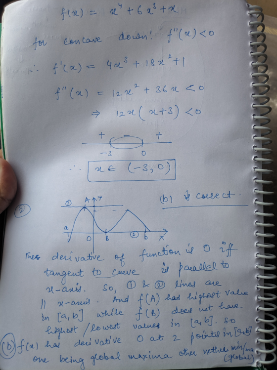 f(x) = x + 6 x3 +an for concave down! f (x) <0 i f(a)= 4x3 + 18x²+1 f (a) = 12 x² + 364 co → 12241 2+3) co + - 3 - 2€ (-3,0