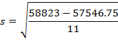58823 – 57546.75 S= 11