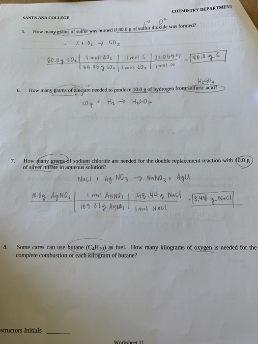 CHEMISTRY DEPARTMENT SANTA ANA COLLEGE S. How many grams of sulfur was burned if 80.0 g of sulfur dioxide was formed? - St 2