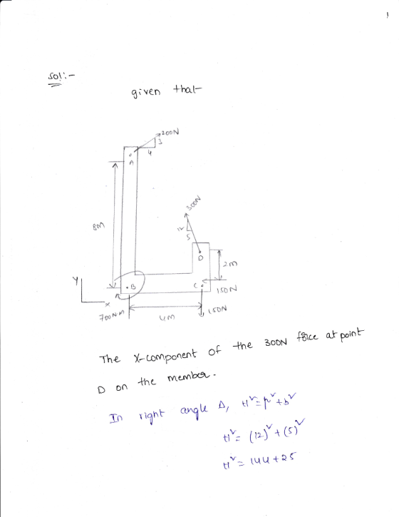 Sol given +hat- 200 勺 SON 구00^^ uNn component of the 30ON Face at point D on the membe I right