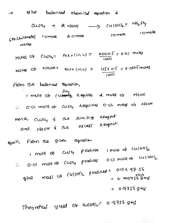 es he balanced chemical equation is cusou + & Nach culotlat Nasy romole romole tomole a omale (toichiometi mules Moles of cus