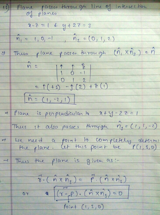 fassea throu 4 lin planio in tentecho Plane -2 +2そ-3 n2(0,1, 2) 0, - lane Thuo th You ass e -1 T 2 + (1) f(+)-1(2) Planu perp