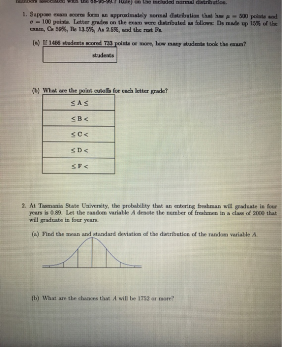 miben so with the 68-95-99.7 Rule) on the included normal distribution 1. Suppose exam scores form an approximately normal di