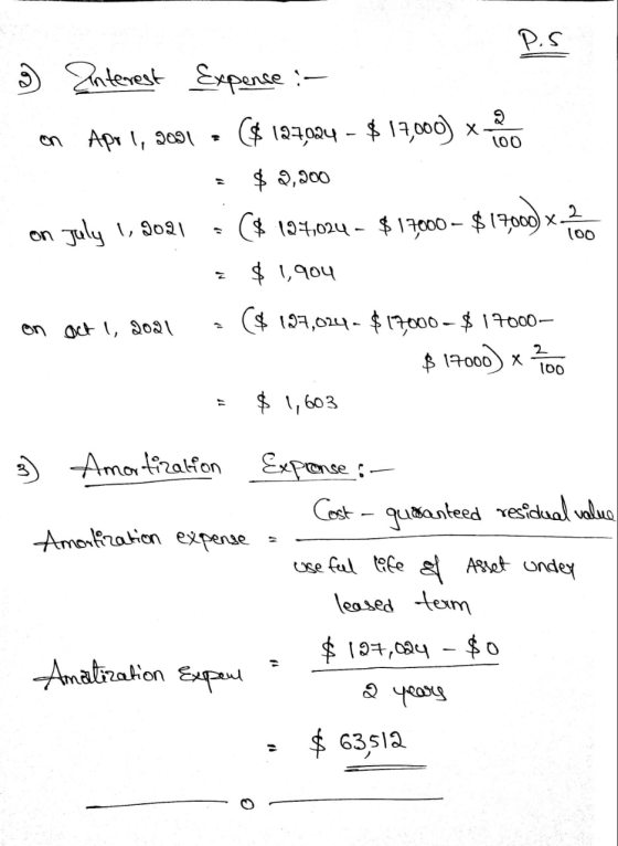 100 2 Ρ.ς & Interest Expense :- on Apr 1, 2001 - C$ 127024 - $ 17,000) x $ 2,200 July 1, 2021 ($ 197,024 - $17000 – $17000 x_
