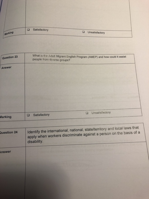 O Satisfactory Marting Unsatisfactory Question 23 What is the Adult Migrant English Program (AMEP) and how could it assist pe