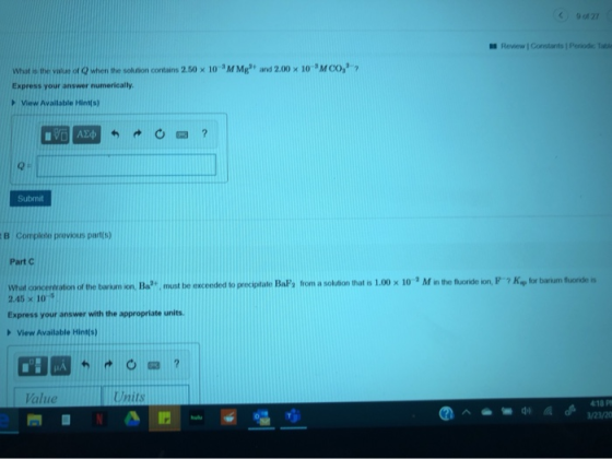 Review Constants Penodic Table M Mg and 2.00 x 10-MCO, Wh e when the solution contains 2.50 x 10 Express your answer numeric