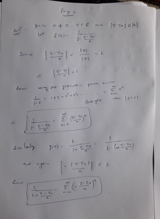RE Page 1 given ato, ats and 12-20 cal Simu 17 series hence she power geometric +2 +2+... - - 1 +2 when Izi<1 I-2 Converges z