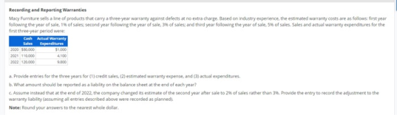Recording and Reporting Warranties Macy Furniture sells a line of products that carry a three-year warranty against defects a