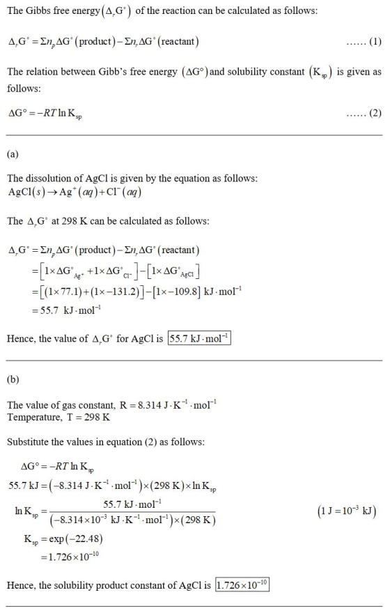 The Gibbs free energy(4,6°) of the reaction can be calculated as follows: A,Gº = {n, 4Gº (product) – En, AG° (reactant) .....