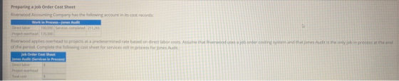 Preparing a job Order Cost Sheet Riverwood Accounting Company has the following account in its cost records Work in Process J