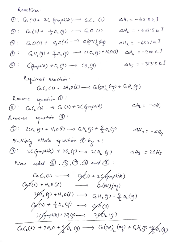 Hs - 3935 KS Reactions : ©: Ca (5) + 20 Graphite) — Gal; ( 3 H, --62.8k] ©: Ca(s) + 10,9) GO(s) 04 = -635-56] ☺: 06) + H2011