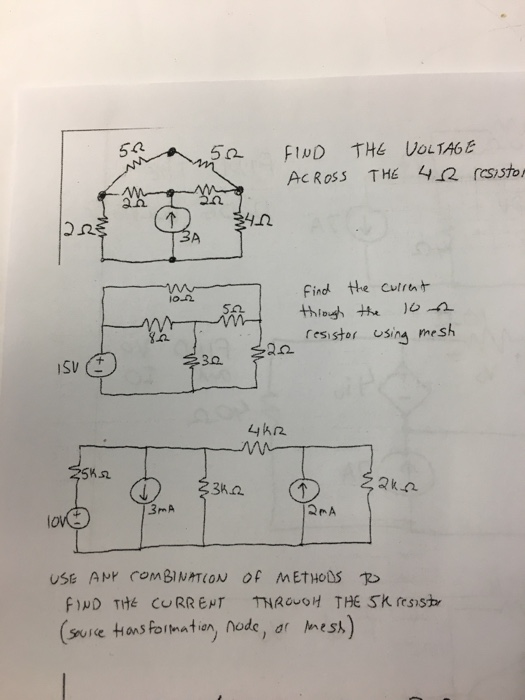 54 AC RoSs THE 4 esistor 4.0 resistor using mesh Q. 44kn 3m A 2mA lo