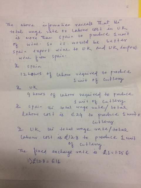 The above information reveals that the total wage rate or Labour cost in uk is more than spain to produce 1 unit of wine. so