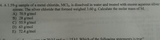 A 1.59-g sample of a metal chloride, MCl_2, is dis