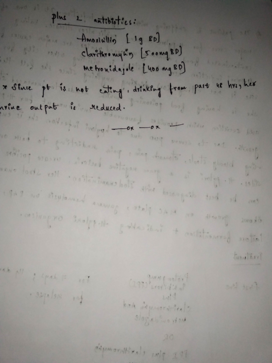 its plus 2 antibiotics: own on Amoxiullin [ig Bo].. rod i rosa clarithromyug [soong BD) da metronidazole (400 mg BD] * Sinu i