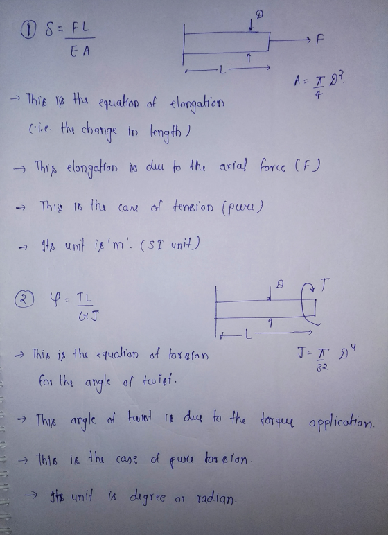 S=FL EA F 1 -L A = I D? 4 - This in the equation of elongation cie. the change in length) This elongation in der to the arial