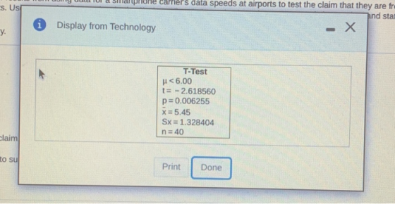S. USI carriers data speeds at airports to test the claim that they are fre and stal Х Display from Technology i y. T-Test <