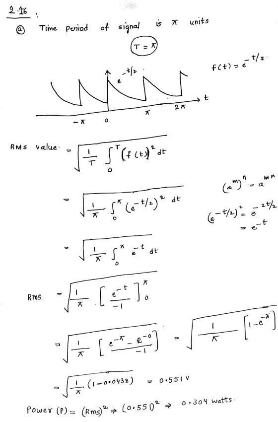 2.16 is T units Time period of signal T = T) f(t)=é -t/2. -t/2 WÁN. RMS Value S (4coohadt ми cam)a [*-*/-)* 4t - 2t/ (6-7/2