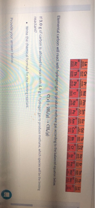 Ce Pr Nd Pm Sm Eu Gd Tb Dy Ho Er Tm 14434 Yb Lu LN Ac Th Pa Np Pu Am Cm Bk Cf Fm Md No J4434 Elemental carbon will react with