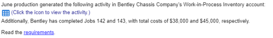 June production generated the following activity in Bentley Chassis Companys Work-in-Process Inventory account: (Click the i