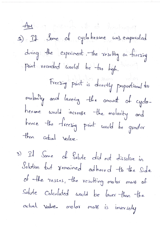 cyclo hexane e vapora expe Ye Su On re ee3 ona mo lavitty and (avei heane oe increase -the molavty and ad hef e e VeSulti Mo lai ma o alculated Lwould Oucy