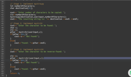 36 37 38 39 40 41 42 43 /Stage 1: implement mystrncpy int numberOfcharacters; char destination[81]; cout<< Enter number of c