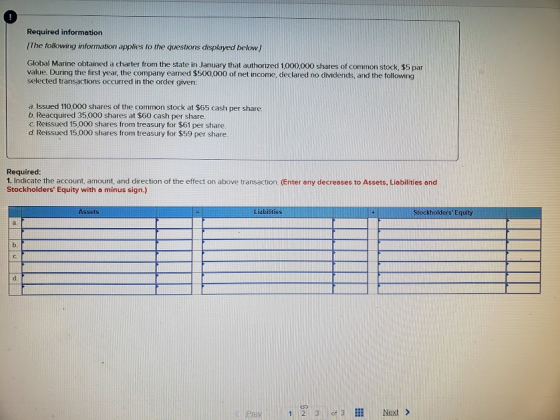 Required information [The following information applies to the questions displayed below) Global Marine obtained a charter fr