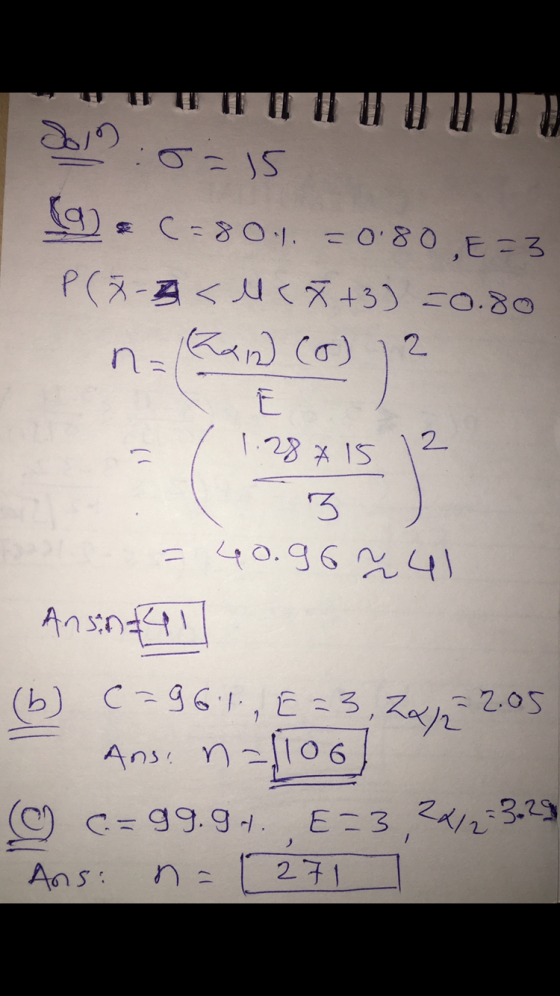 WuuuUUUUUU Solo : =15 9). C=804. = 080, E = 3 P(x-3 <l<x+3)=0.80 n=1&a12 (o) 12 = / 1.28 * 15 12 3. = 40.96 x 41 Ansin 241]