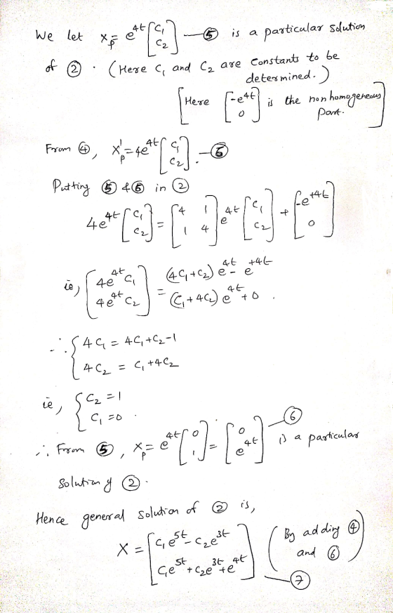 we let X is a of particular solution (Here C, and Ca are constants to be determined.) is the non past. Here [osta] shomogeneo