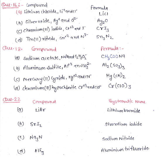 Oue: 16 8 - Compound formula (qj lithium chloride, Litando Lici (h) Silveroxide, Agtand 02 Agzo (c) Chromium(111) lodice, C4+