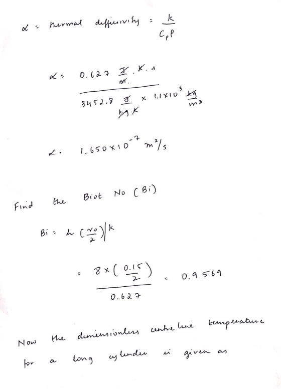 x = Thermal = difficsivity 1 k cop x= 0.627 X.X. m. 3452.8 T x l.1x10 3 m Ing.K t. 1.650x10 m²/s. Biot No (Bi) Find the Bi =