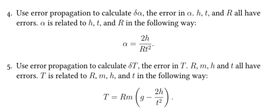 4. Use error propagation to calculate (0, the error in a, h, t, and R all have errors. α is related to h, t, and R in the fol