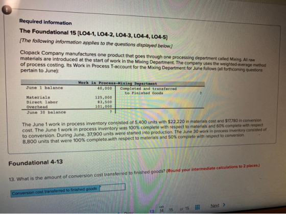 Required information The Foundational 15 (LO4-1, LO4-2, LO4-3, L04-4, LO4-5) [The following information applies to the questi