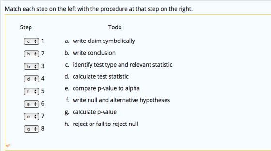 Match each step on the left with the procedure at that step on the right. Todo Step 1 a. write claim symbolically C b. write