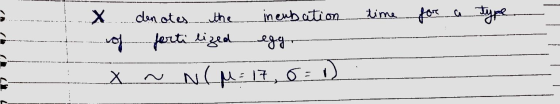 time for a type X den otes the inenbation of forti lized egg X ~ N(M = 17, 6 = 0=1)