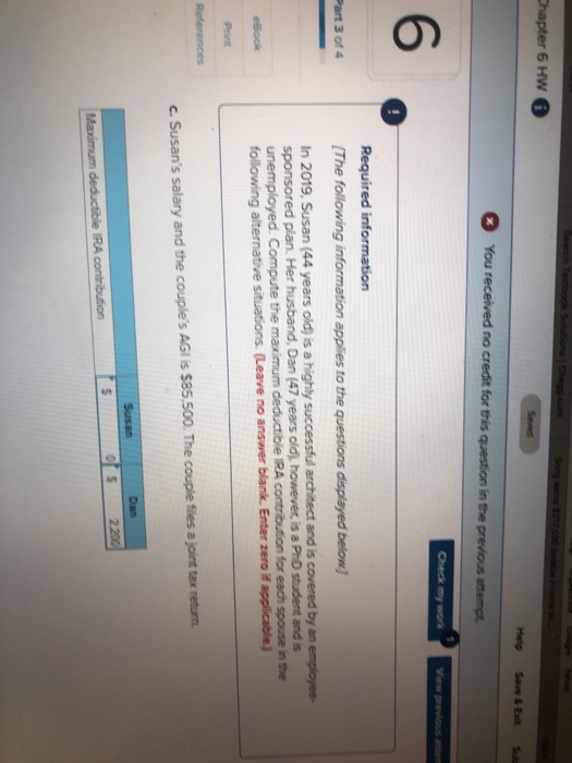 Chapter 6 HW Hele Sort e You received no credit for this question in the previous attempt Check my work Required information