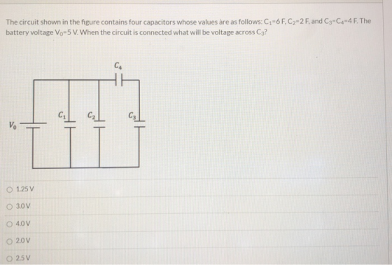 The circuit shown in the figure contains four capacitors whose values are as follows: C1-6 F, C2=2 F, and C3=C4=4 F. The batt