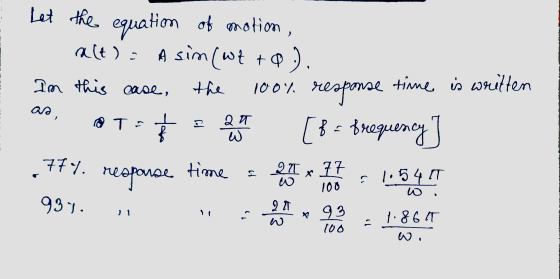 1 Let the equation of motion, alt). A sim (wt+Q). In this case, use time is written the 100% response frequency . as, @T- रम