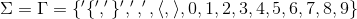 \Sigma = \Gamma = \{'\{', '\}', ',', \langle, \rangle, 0,1,2,3,4,5,6,7,8,9\}