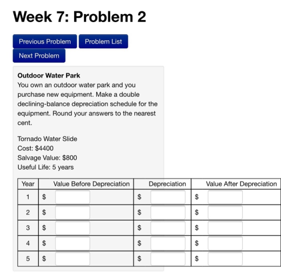 Week 7: Problem 2 Previous Problem Problem List Next Problem Outdoor Water Park You own an outdoor water park and you purchas