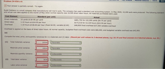 Problem 24-03A a-b Your answer is partially correct. Try again Rudd Clothiers is a small company that manufactures tallmens