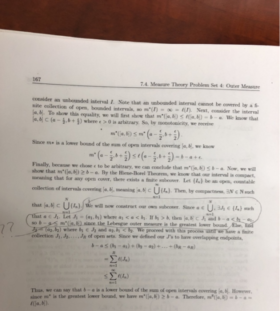 167 7.4. Measure Theory Problem Set 4: Outer Measure consider an unbounded interval I. Note that an unbounded interval cannot