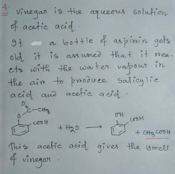 4* Vinegan of acetic acid 1s the aqeeous solution a bot11e aspinin gets 9t old it is ass wmed hat it nea in vaboun Salicy 1ie