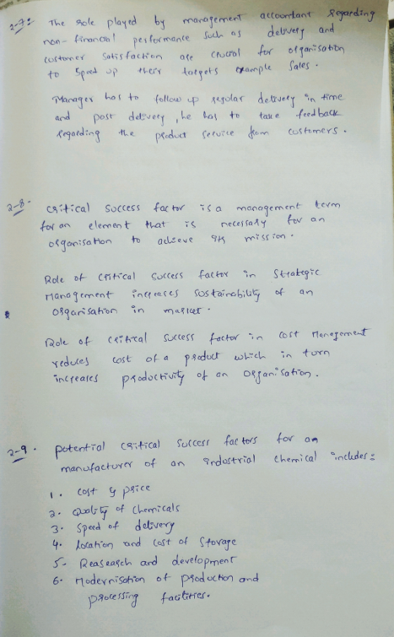 27 The role played by management accountant regarding non financial performance such as delivery and customer Satisfaction ar