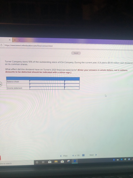 Mps://newconnect. education.com/flow/con Turner Company owns 10% of the outstanding stock of ICA Company. During the current