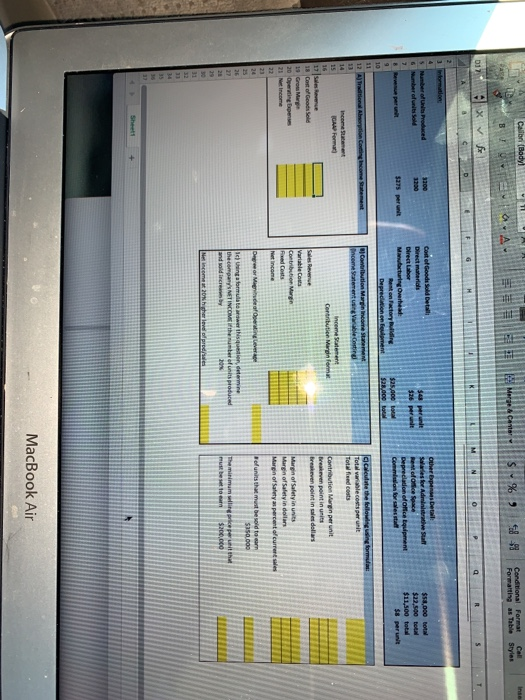 A Formatting as Table Styles Number of Unit Produced cost of Good Son Detail Direct materials Direct Labor Ma turing Overhead