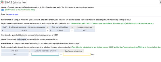 S5-12 (similar to) Western Products reported the following amounts in its 2019 financial statements. The 2018 amounts are giv