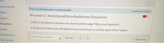 me nouncements This is a graded discussion: 5 points possible llabus due Feb 16 at 11:55pm Discussion 2 - Analyzing and Recor